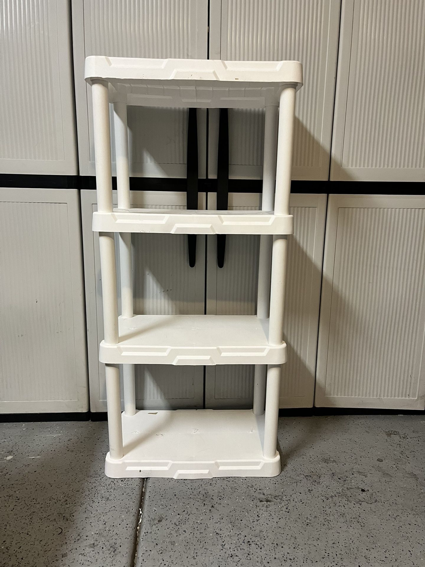 White Plastic Garage Storage four tier Shelf organizer Unit 