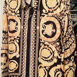 Vasace long sleeve shirt Yellow/black Embroidered Luxury silk Sz Medium
