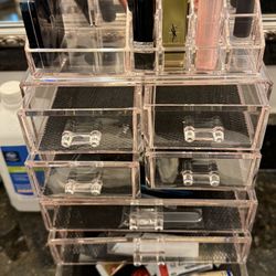 Pink Clear Makeup Organizer with Brush Holder