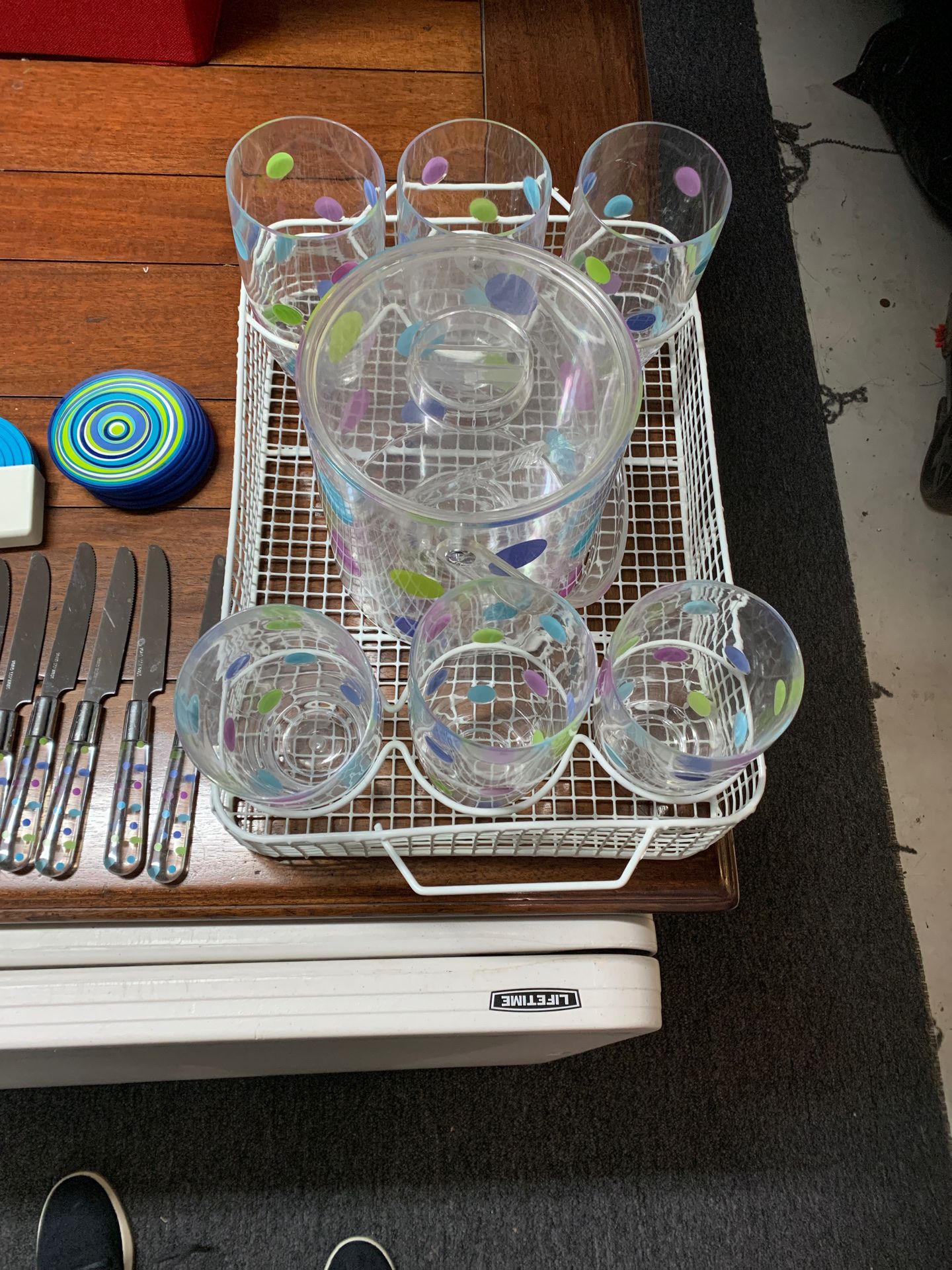 Outdoor acrylic plastic dinner set with ice container and silverware set