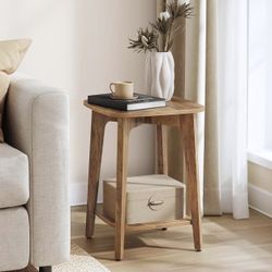 Side Table, 2-Tier Small Square End Table, Nightstand with Tapered Legs, Curved Transitions, for Small Spaces, Living Room, Bedroom, Honey Brown