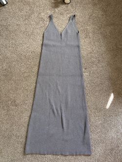 Gray Ribbed Knit Maxi Slip Dress