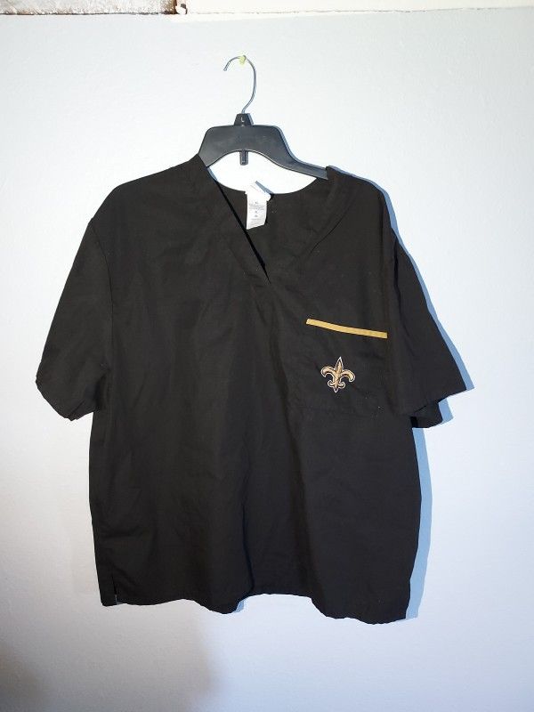 New Orleans Saints Scrub Shirt Top Women's XL Black NFL Team Apparel