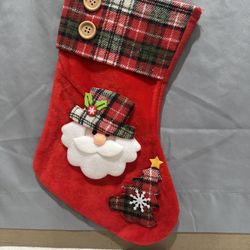Christmas Stocking Plaid Cuff Santa & Christmas Tree