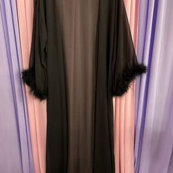 Black Feather Sheer Drag Queen Show Costume Robe