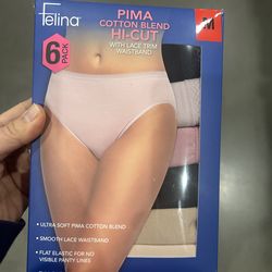 NWT Felina Pima Cotton Blend Hi-Cut Panties 6 pack size M
