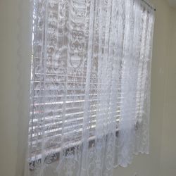 58"x63" Ariella Farmhouse Lace Rod Pocket Sheer Curtain Panel White  3 Panels