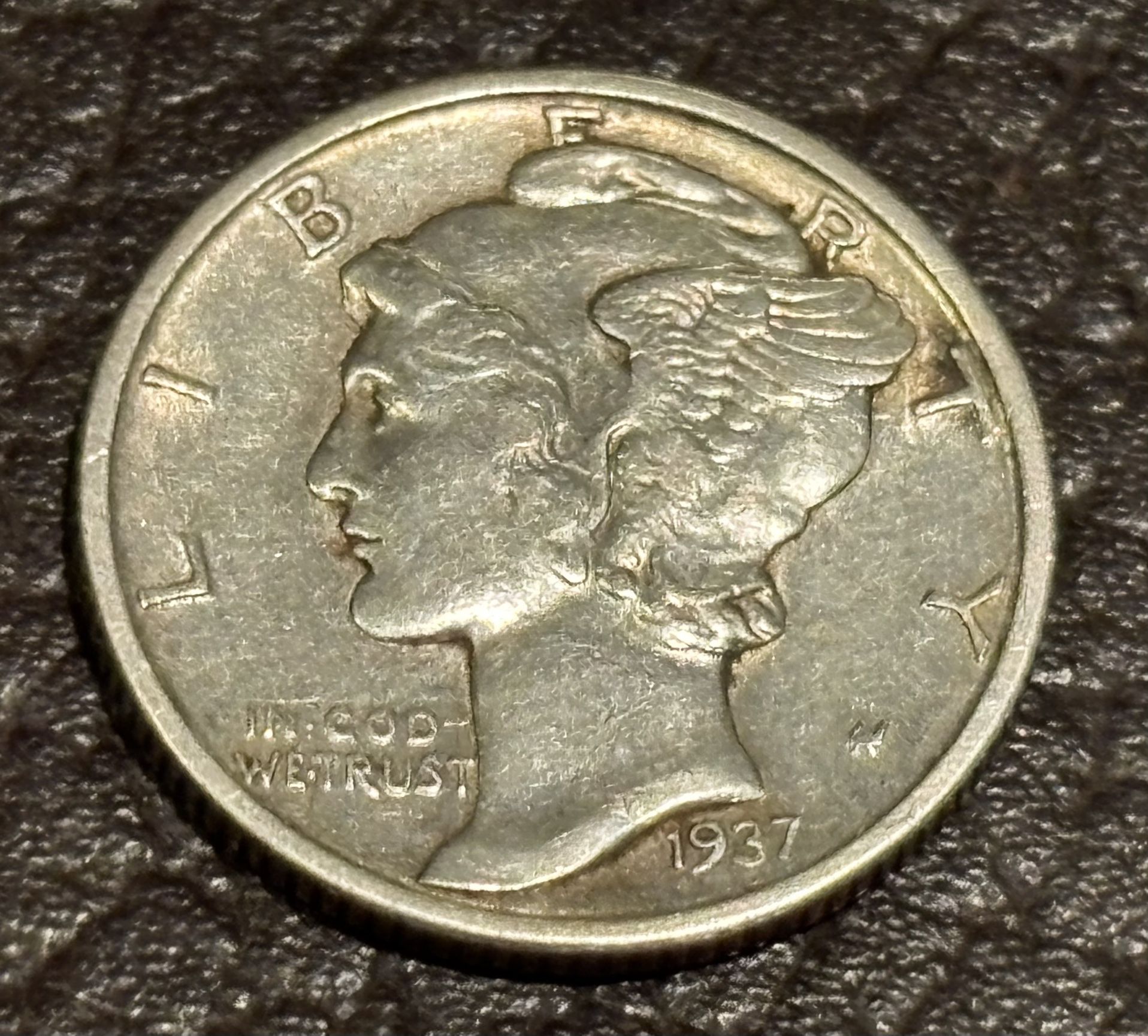 10 cents , one dime 1937 S. Coin USA. 