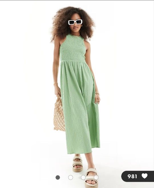 ASOS DESIGN racer crinkle midi sundress In Sage Green