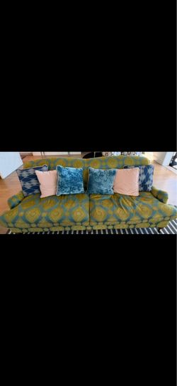 Anthropologie Blue and green upholstered couch for sale!