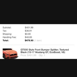 GT 500 Style Front Bumper Splitter Mustang 2015-2017