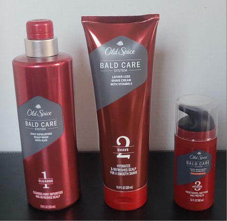 Old Spice Bald Care System Complete Set Cleanse Shave And Nourish 