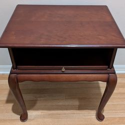 Wood Side End Table With Sliding Tray Shelf