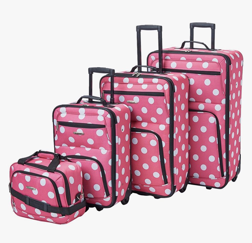 Rockland Polka Softside Upright Luggage Set, Pink Dots, 4-Piece (14/19/24/28)