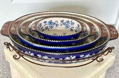 Temp-tations by Tara Floral Lace Oval Nesting Bakeware 9-Piece Set