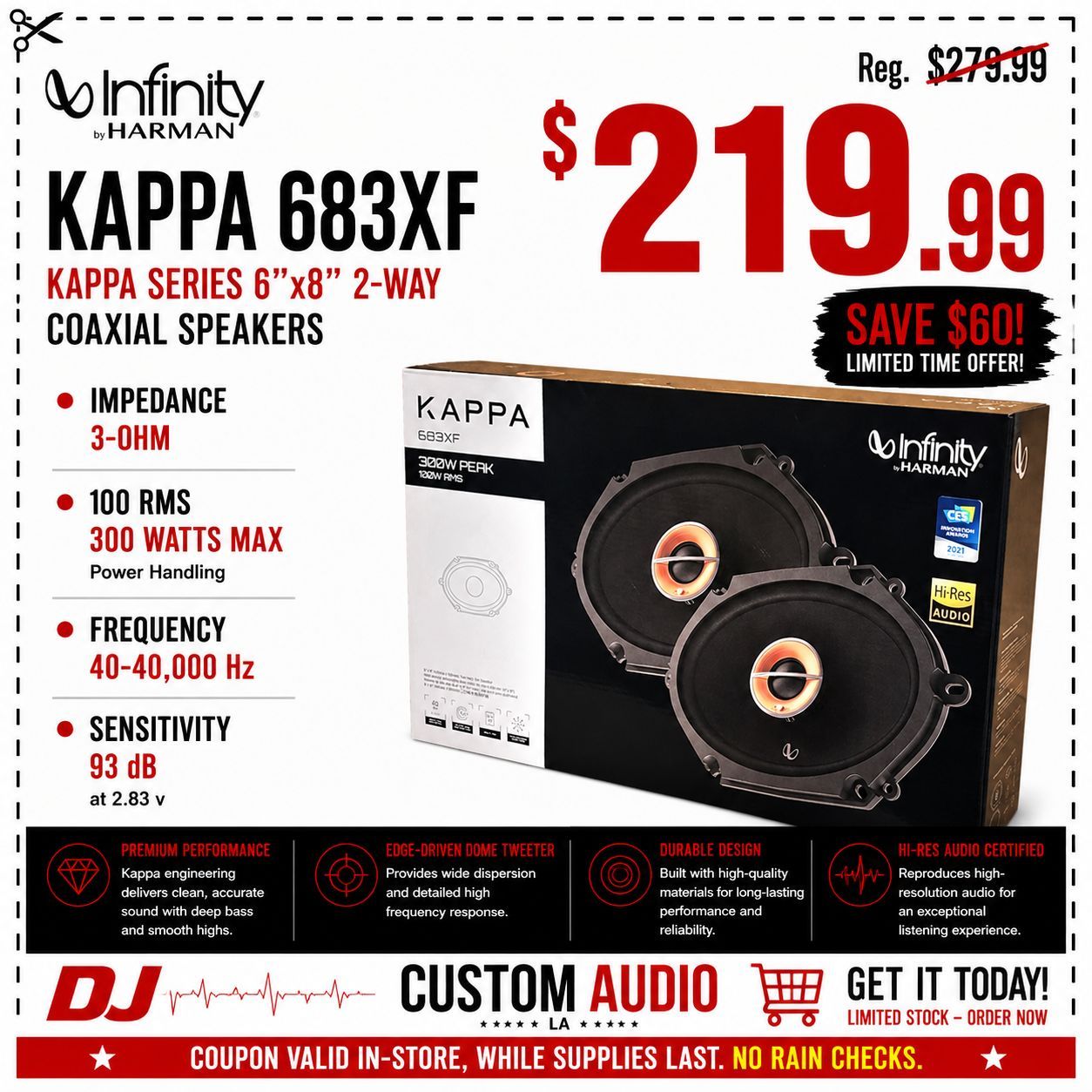 Infinity Kappa Series 683XF Car Speakers 6x8" 2-Way Coaxial Speaker System 300 Watts 🚨 Payment Options Available 🚨 No Credit Needed 🚨