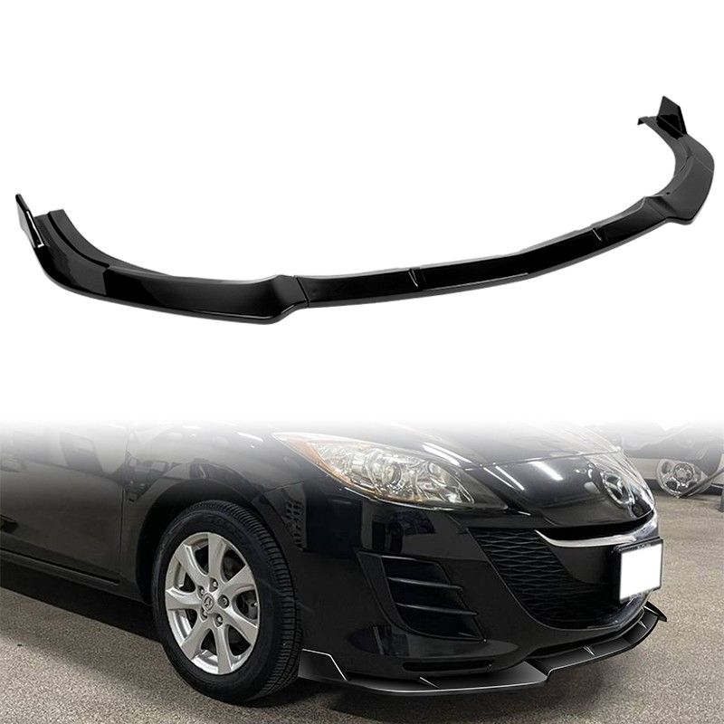 For 2010-2013 Mazda 3 MS-Style Painted Black Front Bumper Body Kit Spoiler Lip -(2-PU-401-PBK