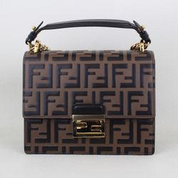 Fendi Kan U FF Zucca Embossed Shoulder Bag with Original Box