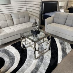 SOFA AND LOVESEAT SET LIGHT GRAY FABRIC 