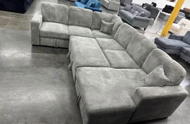 New Corduroy Sectional Sleeper With Storage. Grey. 92x120x61. Free Delivery!