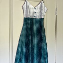 New Nightgown Slip On Dress Size Small White Green Polka Dot