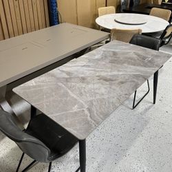 Sintered Stone Dining Table – Modern Marble Look – 63”x31.5” Rectangular Table 