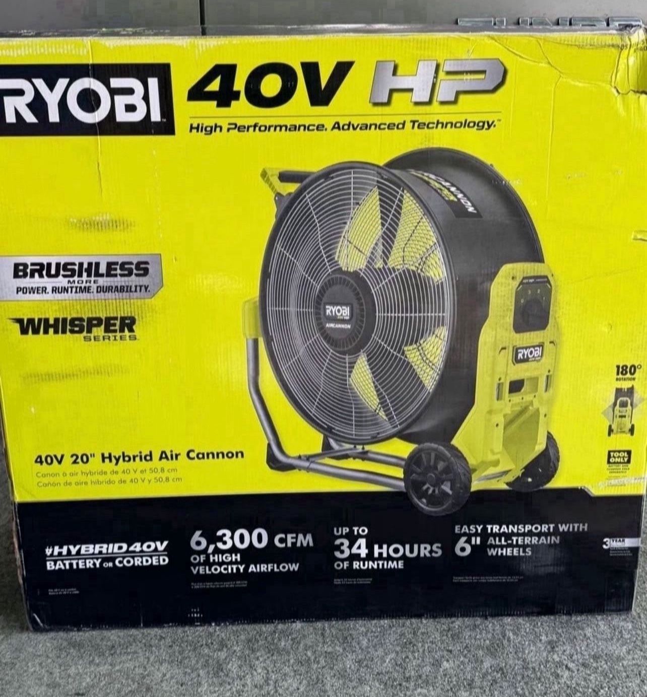 RYOBI 40V HP Brushless Cordless Hybrid WHISPER SERIES 20 in. Air Cannon Fan (Tool Only)