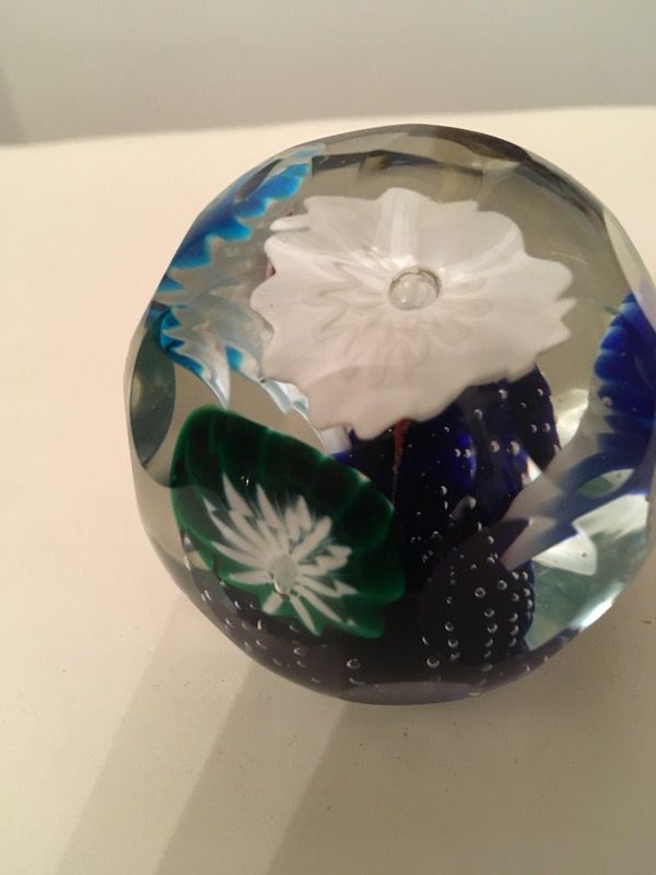 Faceted Hand Blown Flower Paperweight