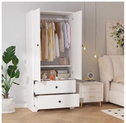 71" Armoire Wardrobe with 2 Drawers & 2 Doors and Adjustable Shelves
