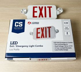Low Profile All LED Exit & Emergency Combo, Red, White Housing