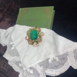 Vintage Juliana Gold tone Filigree Balls And emerald Cut 