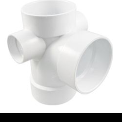 NIBCO 4 in. x 4 in. x 4 in. x 2 in. x 2 in. PVC DWV All Hub Sanitary Tee with Right and Left Inlets, White/Plastic
