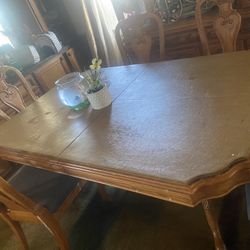 Six Chair Real Wood Table. Has A Leaf To Expand 