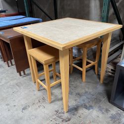 High Top Kitchen Table  + 2 Stools  - 40x40x36