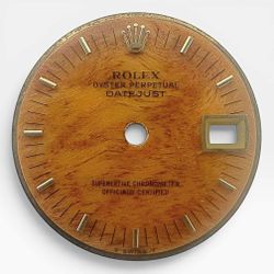 Ladies Rolex 26mm Vintage Datejust Burl Wood Dial Gold Baton Markers. (Pre-Owned)