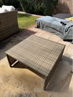 Wicker Patio Couch and Glass Table  & Wicker Lounger