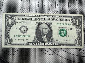 2021 $1 BILL FANCY SERIAL NUMBER (contact info removed)9 – FIVE 2s IN A ROW – COLLECTIBLE!