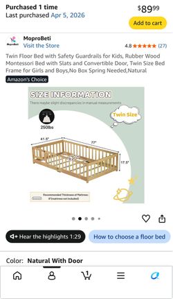 Wood Toddler Floor Bed