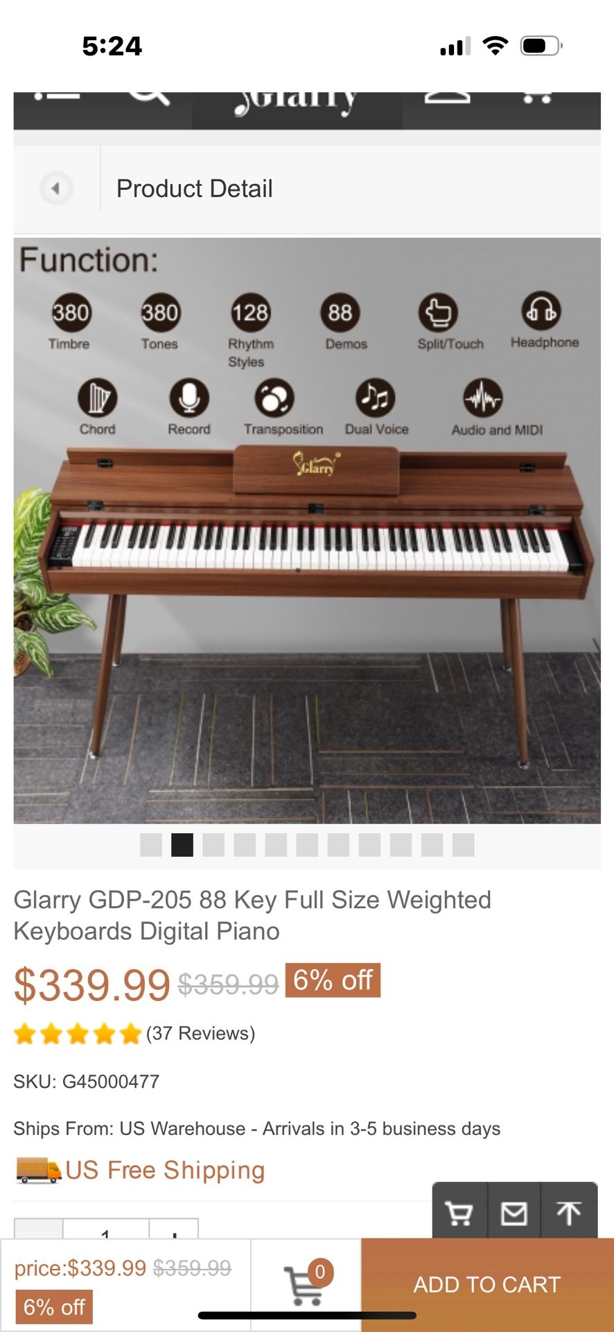 Glarry GDP-205 88 Key Full Size Weighted Keyboards Digital Piano Worth $349