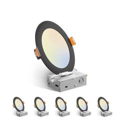 Amico 6 Pack 6 Inch 5CCT Ultra-Thin LED Recessed Ceiling Light with Junction Box, 2700K/3000K/3500K/4000K/5000K Selectable, 12W Eqv 110W, Dimmable Can