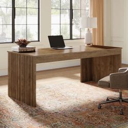 63’ Modern Office Executive Desk, Wood Computer Desk Writing Table, Weathered Oak
