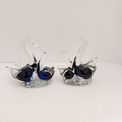 Elegant Hand-Blown Glass Swan Family Figurines – Blue & Clear Crystal Decorative Sculpture Se