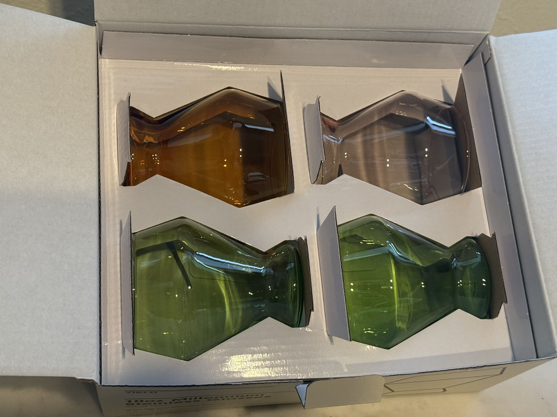 Stemless Multi-Color Glasses By Yield - New In Box!