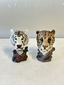 White Tiger & Cheetah Resin Bust Figurines – Wildlife Décor Set