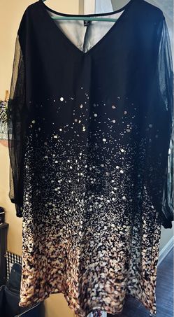 Black Sequin Print Sheer Sleeve Dress