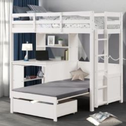 Brand New White Twin Size Bunk Bed w Workstation 