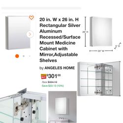 Pegasus 20 In. W X 26 In. H Rectangular Medicine Cabinet With Mirror, Silver