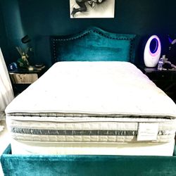 Peacock Blue Velvet Queen Headboard And Frame *mattress NOT Included*