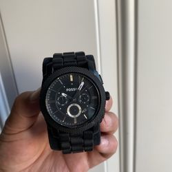 Mens fossil black and blue stainless steel watch