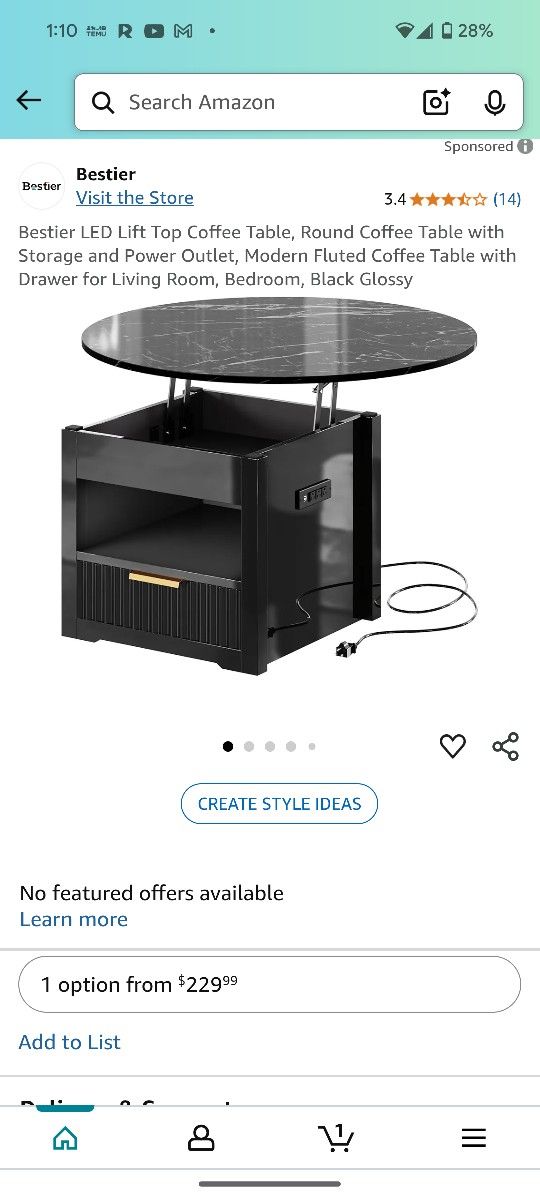 Coffee Table With Led Light And Lift Top Brand New